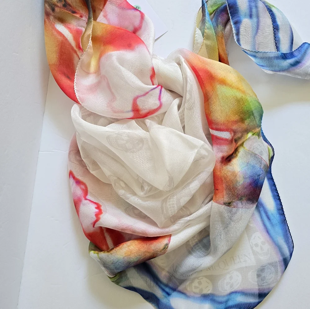 Alexander McQueen Skull Silk Scarf Multicolor - Picture 2 of 7